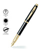 Sheaffer 100 Black Lacquer with Gold Tone Medium Nib Fountain Pen SE0932253